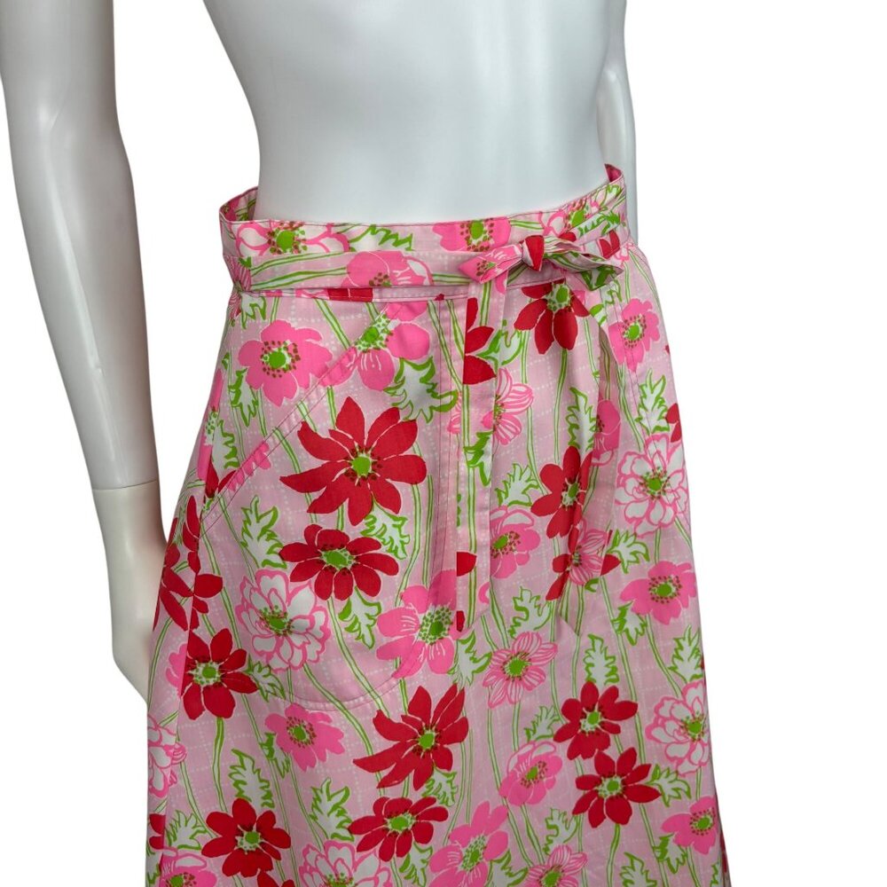 Vintage 70s Wrap Skirt Womens M Neon Pink Red Floral Print Liza by Lilly Pulitze - Picture 4 of 9
